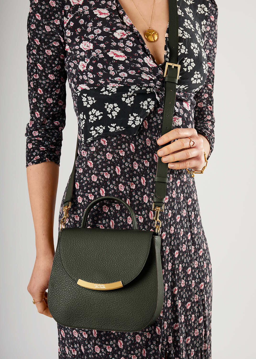 Made in London British handbag green gold hardware leather