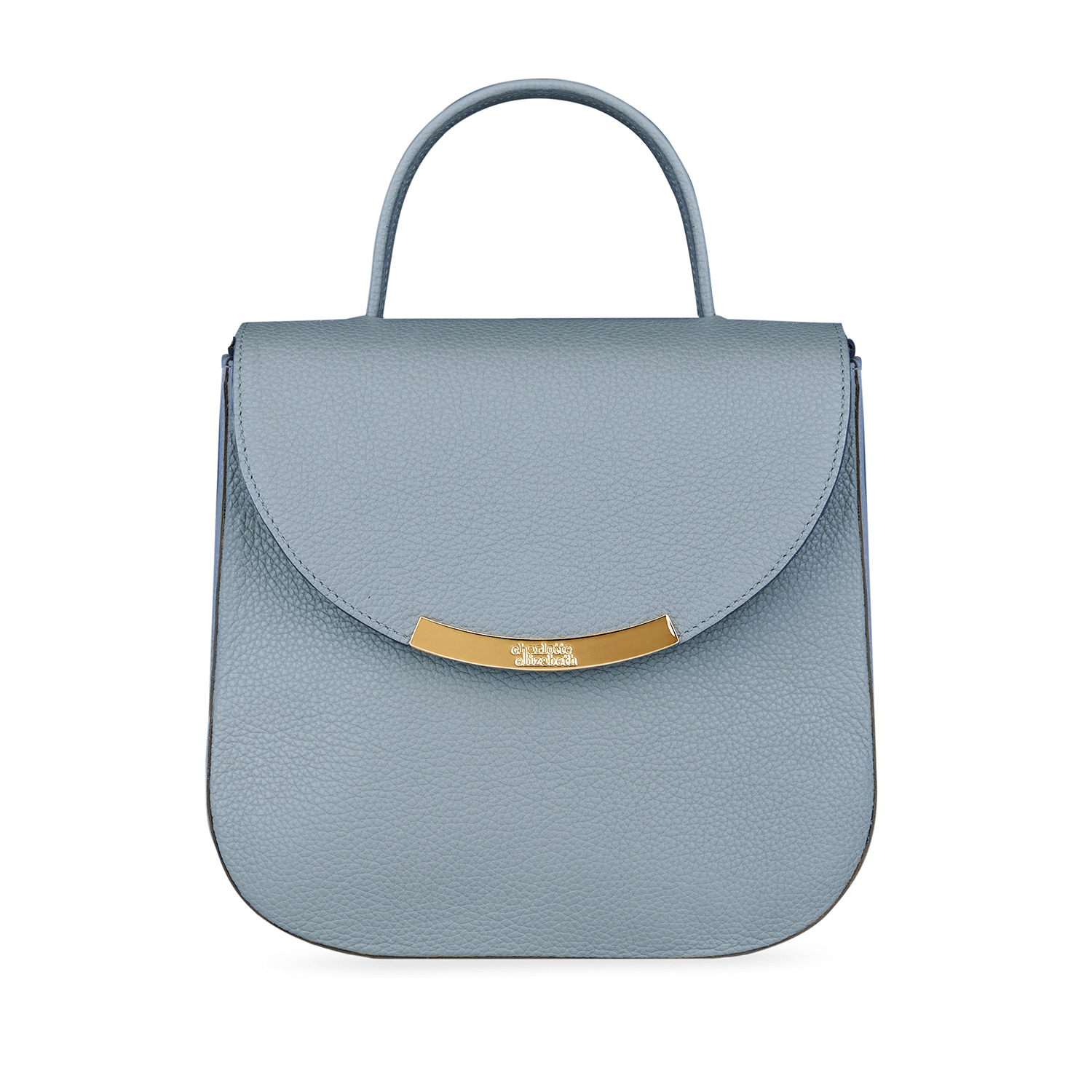 Ladies elegant blue handbag with top handle and gold hardware